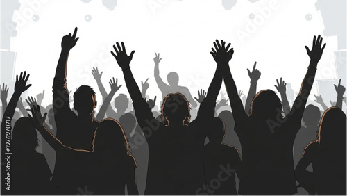 People raise hands in vector CAD designed illustration of a lively event