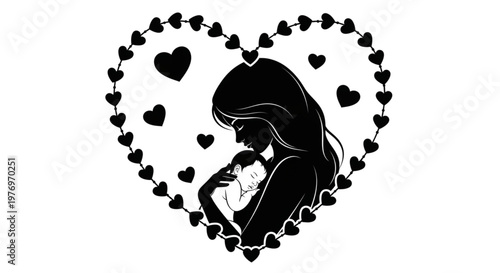 Mother Holding Baby Love Heart Silhouette for Family Care Maternity Healthcare and Parenting Websites