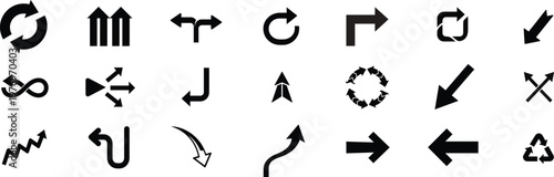 Title collection of diverse black and white road and directional sign symbols description an assortment of various traffic signs arrows and symbols