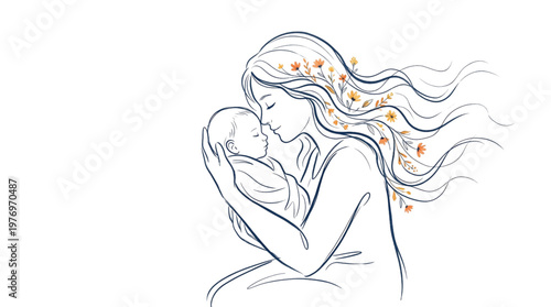 Mother Holding Newborn Baby Tenderly, Gentle Love, Family Care, Maternity, New Life, Soft Colors, Hope, Warmth, Parenthood,