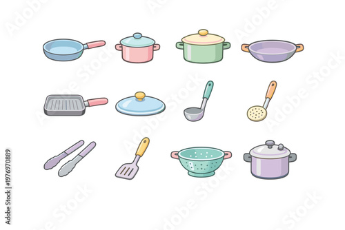 Vector pan cooker pot turner generation simple icon tongs saucepan pressure stock