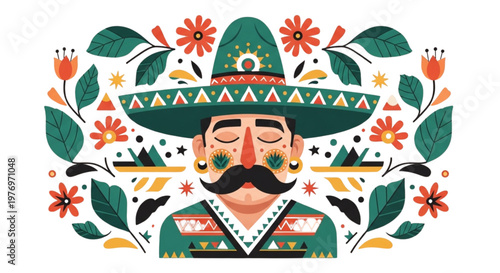 Vibrant Mexican Man Fiesta Celebration Festive Design for Cinco de Mayo Marketing and Holiday Promotion