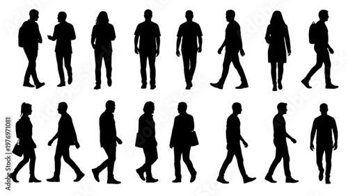Fotografie Vector CAD illustration of people walking in various directions outdoors