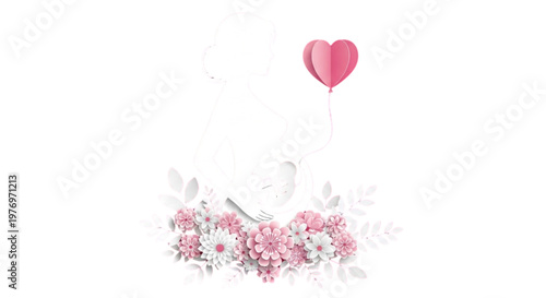 Motherhood Love Heart Balloon Flowers Gentle Embrace Caring Mom Maternity Celebration Joyful Family Moment