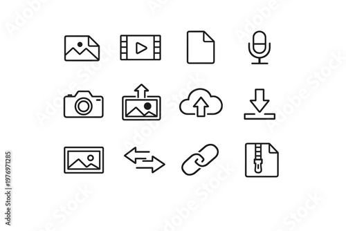 Chain symbol image generation upload video download vector archive photo microphone icon