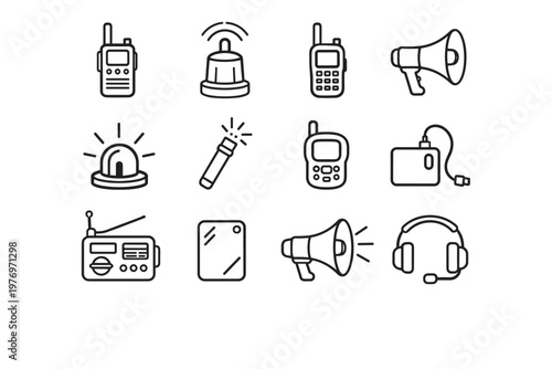 Bank mirror headset radio icon vector distress siren phone emer emergency