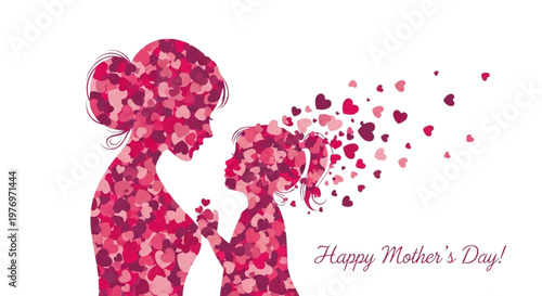 Mother Daughter Hearts Silhouette Celebrating Love and Family Connection for Mother's Day Greeting Card Design