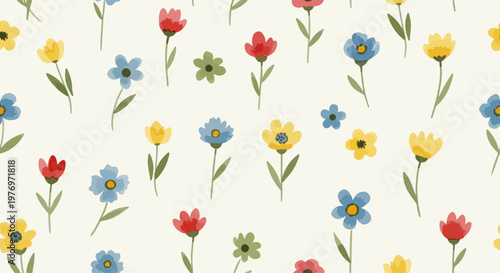 Decorative flower repeat with charming hand drawn elements