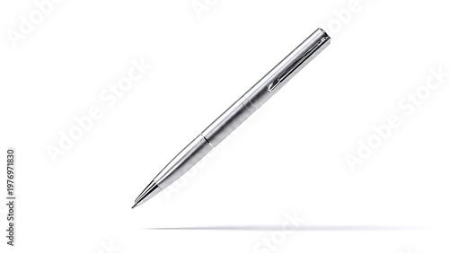 Elegant Polished Metal Ballpoint Pen with Subtle Detailing on a White Background