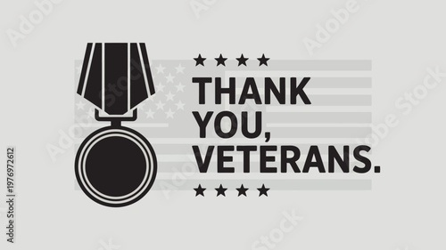 A graphic design honoring veterans with a medal and the words 'Thank you, veterans' on a patriotic background.