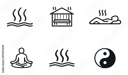 Sauna and wellness icons showing heat and bathing symbols