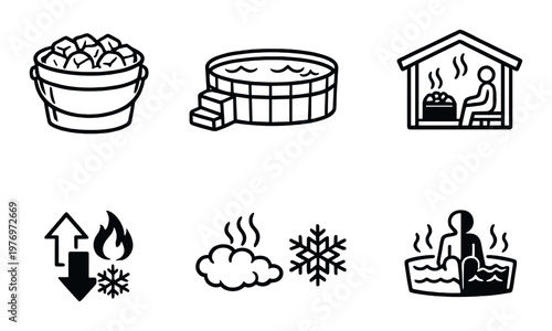 Sauna and hot tub icons showing temperature contrast and bathing