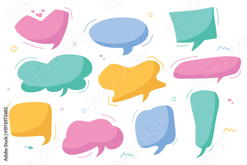Bubble speech cute design elements by hand drawing isolated on white background.