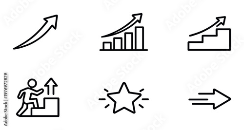 Growth and progress icons displayed on dark grid background