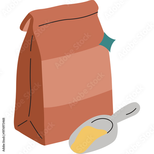 Paper Bag of Flour with Scoop Illustration