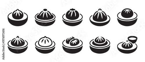 Schilderij op canvas Asian dim sum and baozi dumpling icons, flat design vector illustration