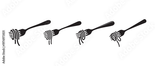 Fotografia Forks Twirling Spaghetti or Noodles in Flat Design Vector Illustration