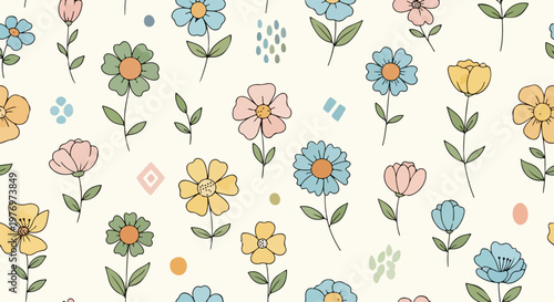 Cute floral seamless design with tiny blossoms and soft colors