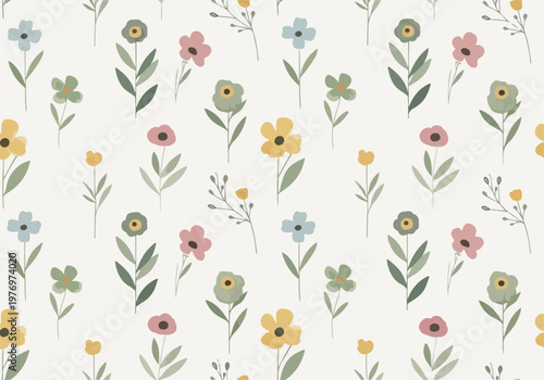Gentle botanical background with scattered flowers and minimalistic design style