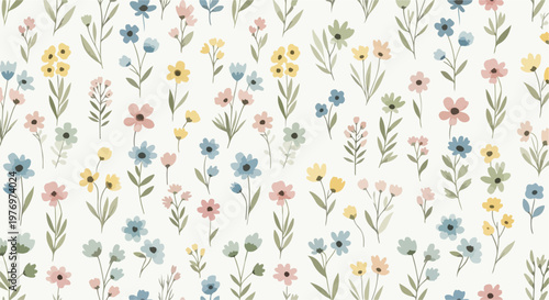 Cute pastel flower pattern with playful shapes and balanced repeating structure