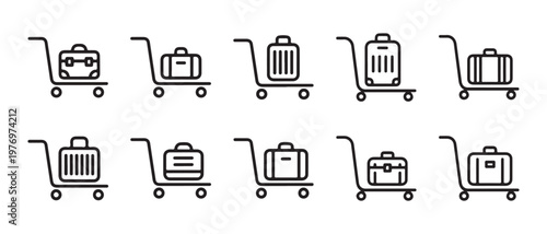 Set of luggage on shopping carts vector illustration, flat design.