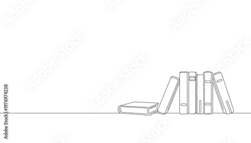 Minimal Line Art Books on Shelf with Copy Space, Simple Outline Library Concept Illustration