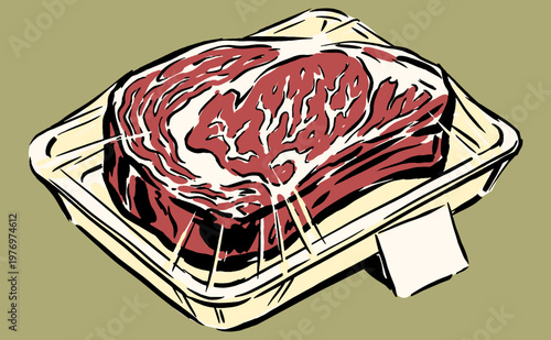 Butcher shop fresh cut. Raw beef steak illustration. Grill master food print design for t-shirt, poster, sticker, and kitchen art.