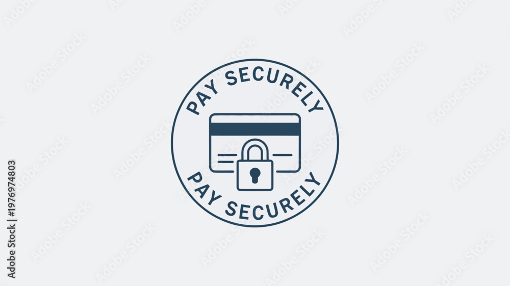 Fototapeta premium A secure payment logo with a padlock and credit card on a white background