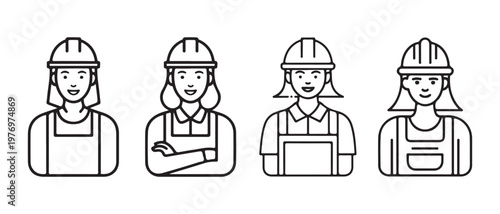 Female construction workers in hard hats, flat design vector illustration, representing diversity and inclusion in trades.