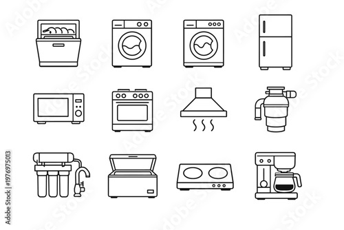 Maker stove unit freezer microwave generation disposal electric simple vector icon image
