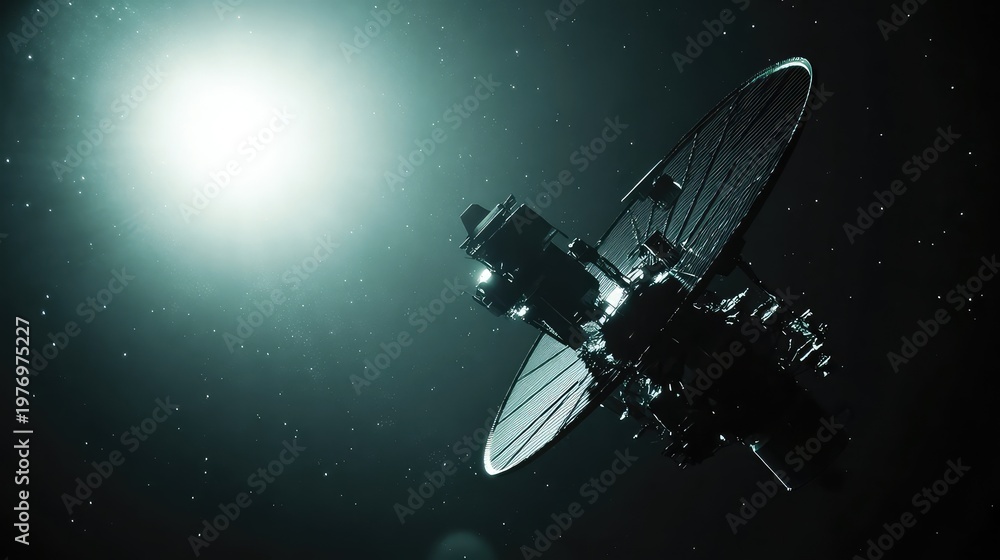 Fototapeta premium Robotic spacecraft traveling through the cosmos, collecting valuable scientific data on a mission to understand the universe and advancing space exploration technology