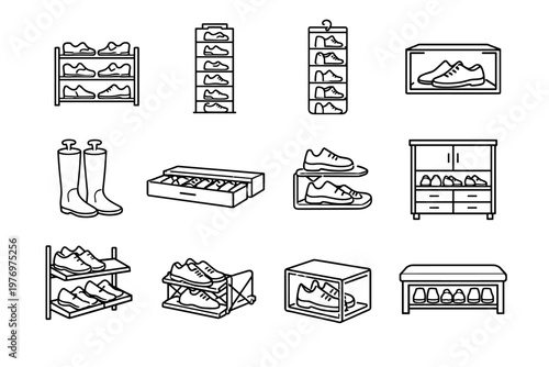 Wall hanging generation vector unit stand box image icon bench tower shoe