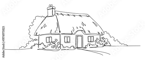 Obraz na plátně traditional thatched country house sketch
