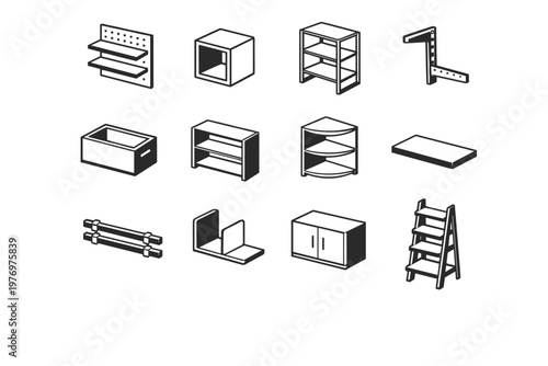 Ladder board adjustable image icon generation rack shelf base simple vector frame
