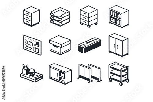 Generation image simple drawer module tray management panel icon set vector rolling