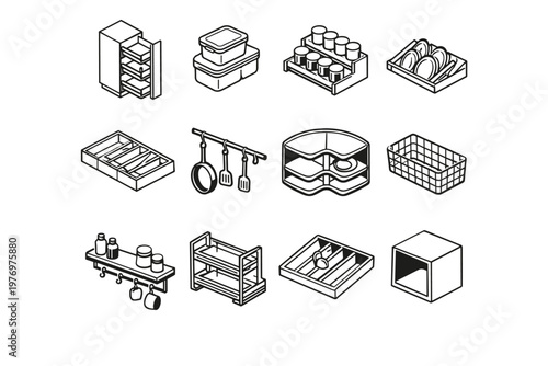 Hanging storage rail rack image kitchen modular simple vector container icon pot