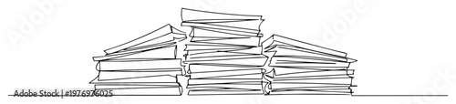 stack of papers documents continuous one line drawing vector