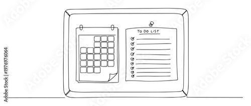 calendar and to do list on a board continuous one line drawing
