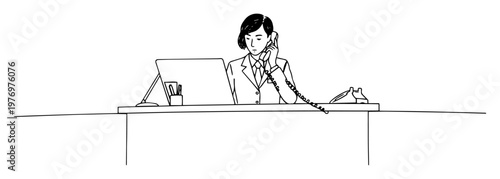 businesswoman at office desk talking on the phone continuous one line drawing