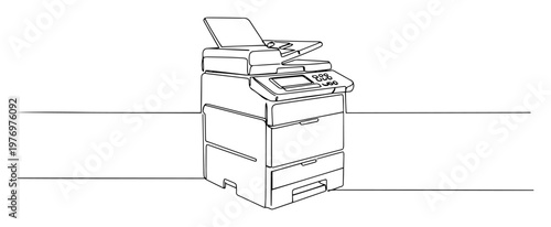office multifunction printer and copier continuous one line drawing