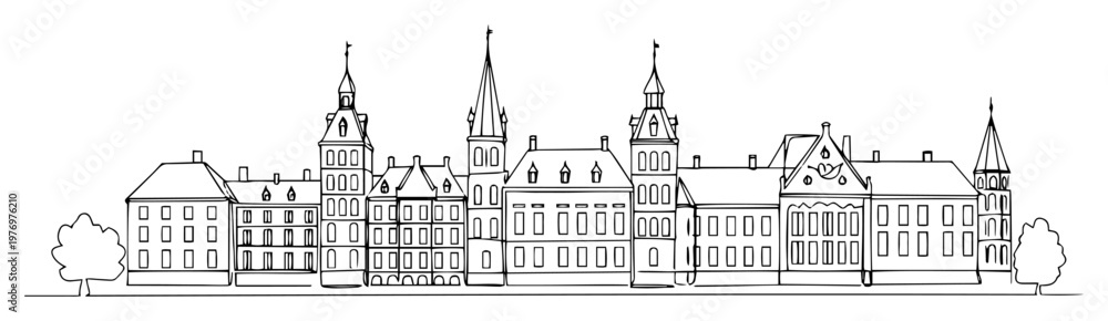 Obraz premium historic european palace architectural line drawing