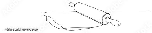 Cuadro en lienzo rolling pin and dough baking process continuous one line drawing