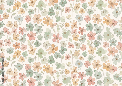 Modern floral print with simple blossoms and balanced composition