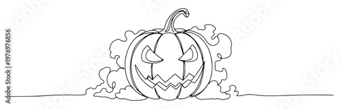 spooky jack o lantern halloween pumpkin continuous one line drawing