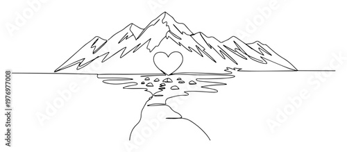 mountain lake reflection with heart shape vector illustration