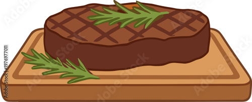 Grilled steak with rosemary illustration