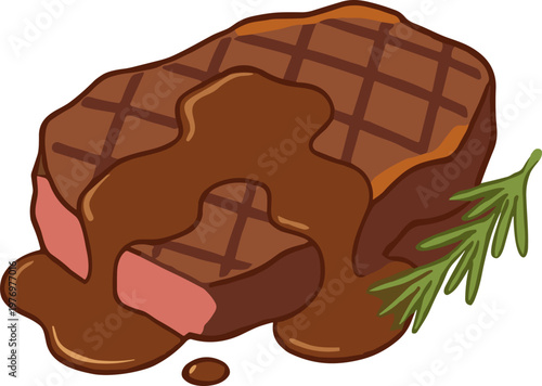 Grilled steak with rosemary illustration