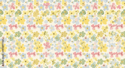 Cute wildflower pattern with colorful blossoms and simple stems
