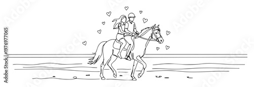 couple riding horse on beach illustration