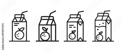 Minimalist Orange Juice Cartons with Straws Icon Set. in Clean Line Art Flat Design Vector Illustration.